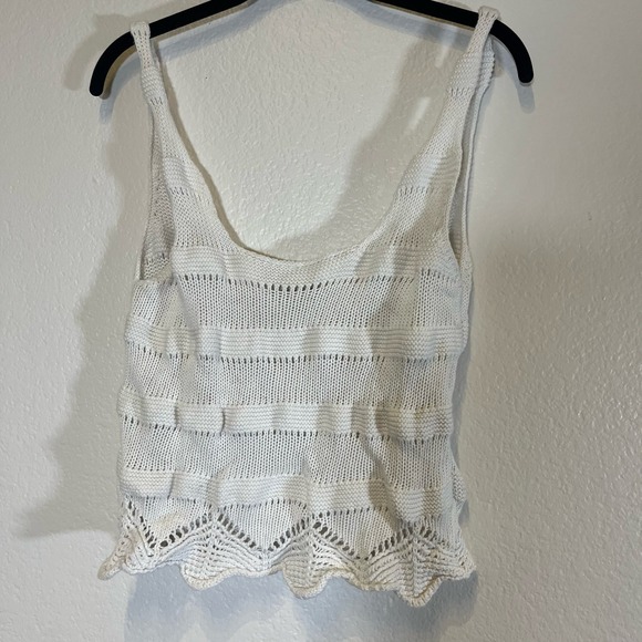Moon River Tops - Moon River Knit Tank Top Sleeveless Crochet Trim White Casual‎ Summer Size S